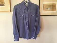 Vintage Rockmount Ranch Wear womens pearl diamond snap shirt size L bright blue