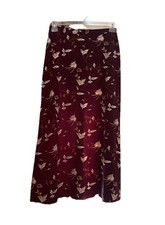 Vtg 90s High Waist Floral Leaves Whimsical Boho Cottage Midi A-line Skirt Sz 6