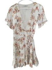 Abercrombie Fitch Wrap Dress Small White Floral Short Sleeve Ruffle Cottage