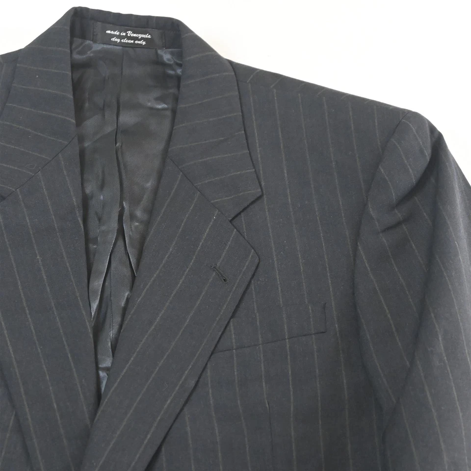 Ruffini Italy 40R 33x30 Black Wide Stripe Wool Mens Jacket Pants Suit - Image 3 of 4
