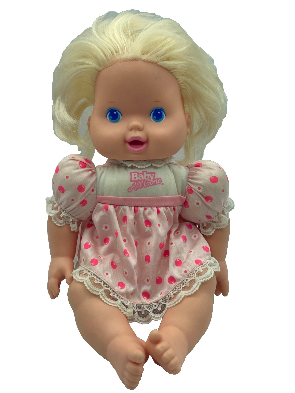 Vintage 1991 Kenner Baby All Gone Doll cherry dress blonde h