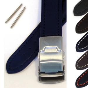Bracelet de montre en cuir de veau véritable rembourré finition lisse fermoir de déploiement