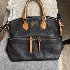  Dooney & Bourke Dillen Double Pocket Black Pebble Leather Satchel
