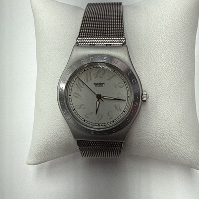 Vintage Simple Swatch Irony  Minimal Design Steel Wrist  White Face New Battery