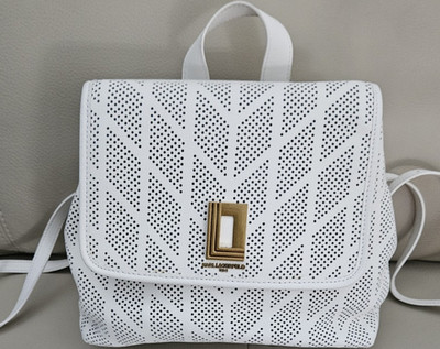 KARL LAGERFELD White Small Geometric Backpack & Dust Bag