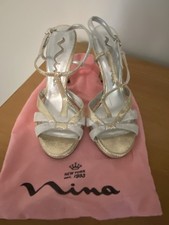 Nina Gold And Silver Strappy Sandal Leather Heels Women s 8.5