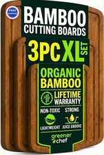 GREENER CHEF Organic Bamboo Cutting Board Set of 3 Small Medium X Large Lifetime