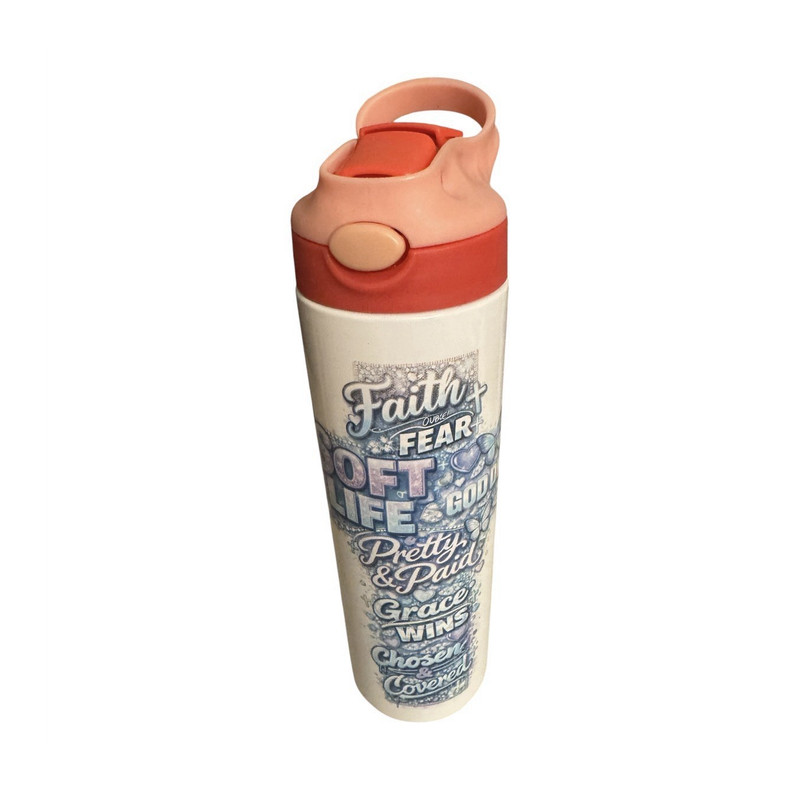 22 fl oz Reusable Plastic Water Bottle, Pink & White Flip-Lock Lid, Handle