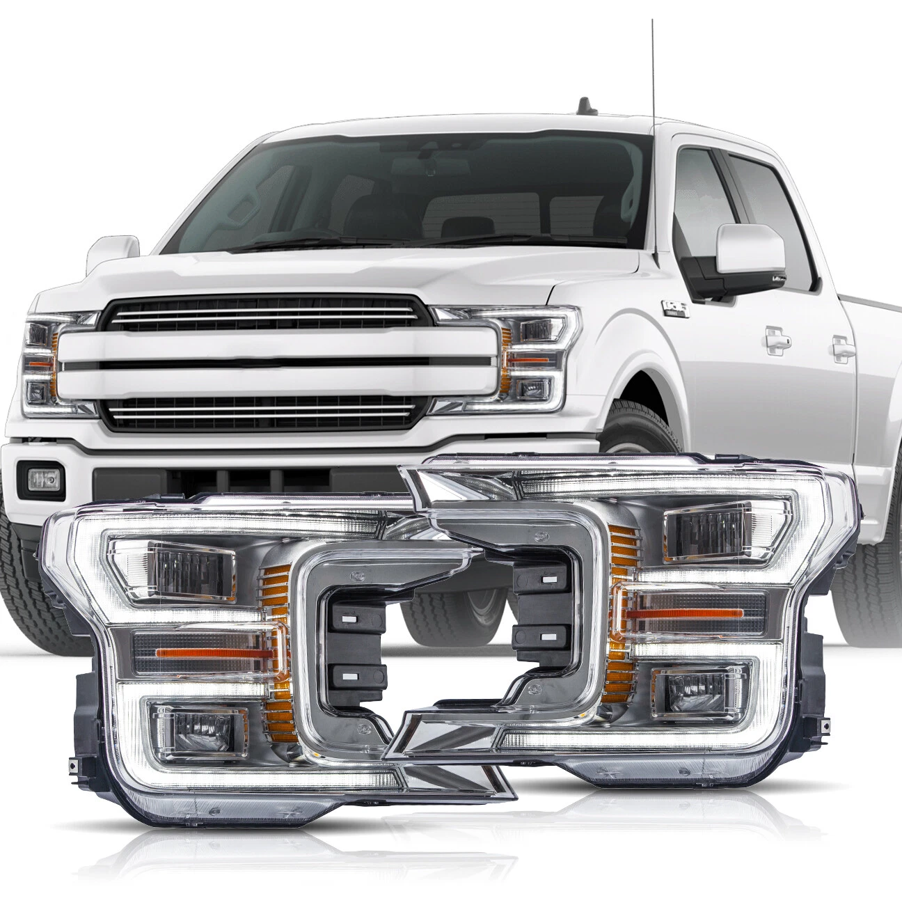 VLAND Full LED Reflector Headlights For 2018-2020 Ford F-150 F150 Chrome Style VLAND Full LED Reflector Headlights For 2018-2020 Ford F-150 F150 Chrome Style
