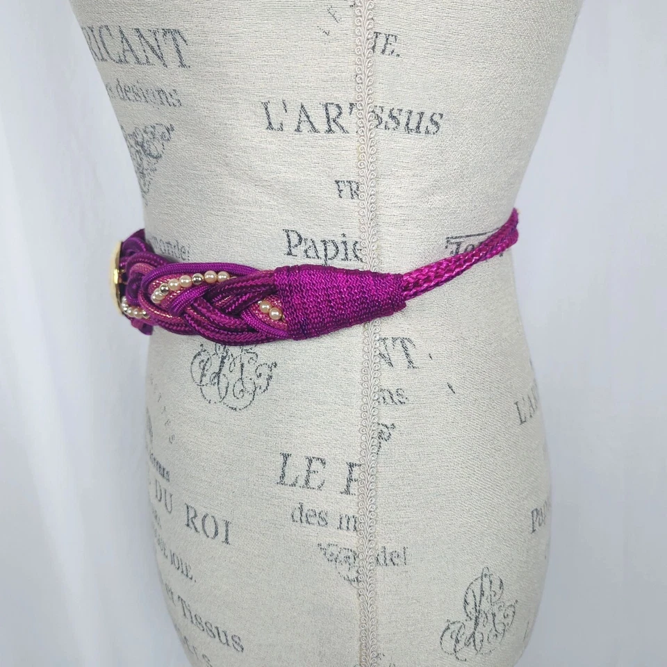 Cinturón de cuerda púrpura vintage pequeño trenzado dorado Foto 4 de 4