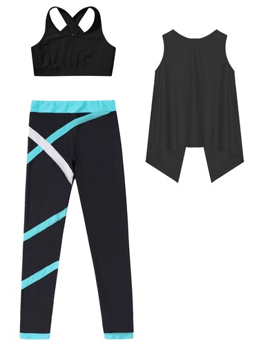 Girls Workout Tracksuit Gym Yoga Top Legging Set Athletic Outfit Sport Crop Top - Picture 25 of 58