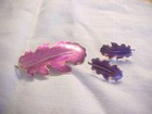 Vintage Enamel Leaf Brooch Pin Matching Earrings Purple and Pink — photo 1