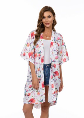 Central Chic tropischer Vogel langer Kimono Sommer Cardigan Strand Cover Up * UK-Verkäufer