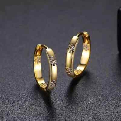 14KYellow Gold Plated 0.50Ct Round Lab Created Diamond Women Huggie Hoop Earring