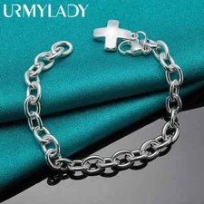 URMYLADY 925 Sterling Silver Cross Pendant Bracelet For Woman Fashion Jewelry