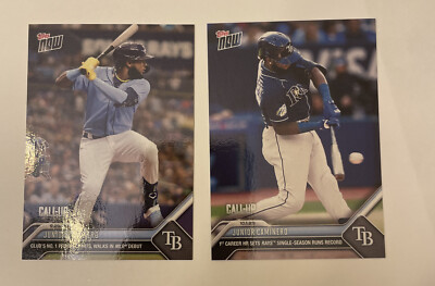(2) Junior Caminero Call Up Cards Rays #1 Prospect Debut & 1st HR 2023 TOPPS NOW