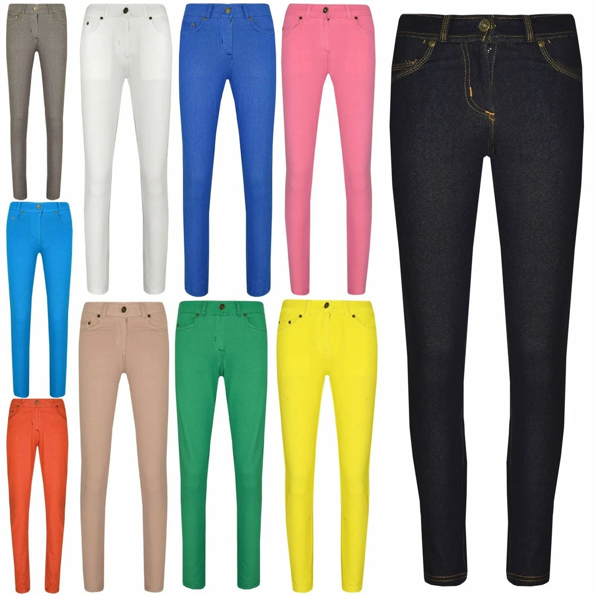 Girls Skinny Jeans Kids Denim Stretchy Jeggings Pants Coloured Trousers  5-13 Yrs