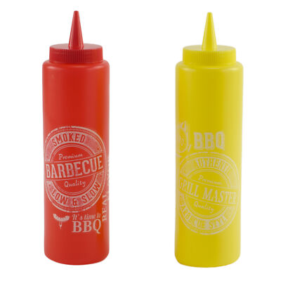 2er Set BBQ Soßenflaschen Ketchup Senf Quetschflaschen Saucen-Flaschen Dosierer