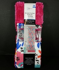 Mainstays 14 Piece JOY FLORAL Bath Set Fuschia Noodle Rug, Hooks, Shower Curtain