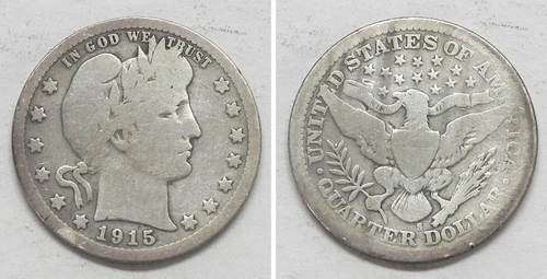 X3588  1915-S Barber Quarter 25c, G/VG details