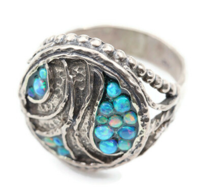  Großer toller Silber Sterling 925 Ring Gr:7,5 Ascopa Schmuck rund Labor Opal   