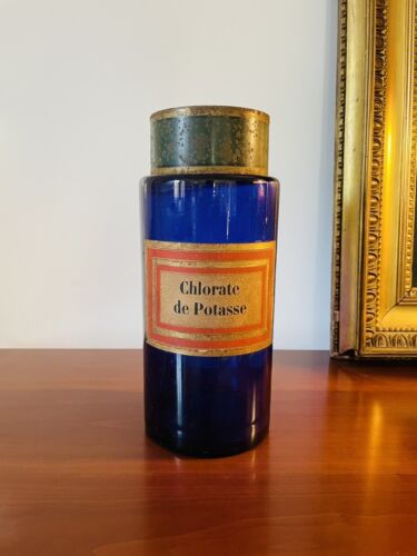 Rare Flacon de Pharmacie en verre Bleu nuit période Napoléon 3 - Foto 1 di 6
