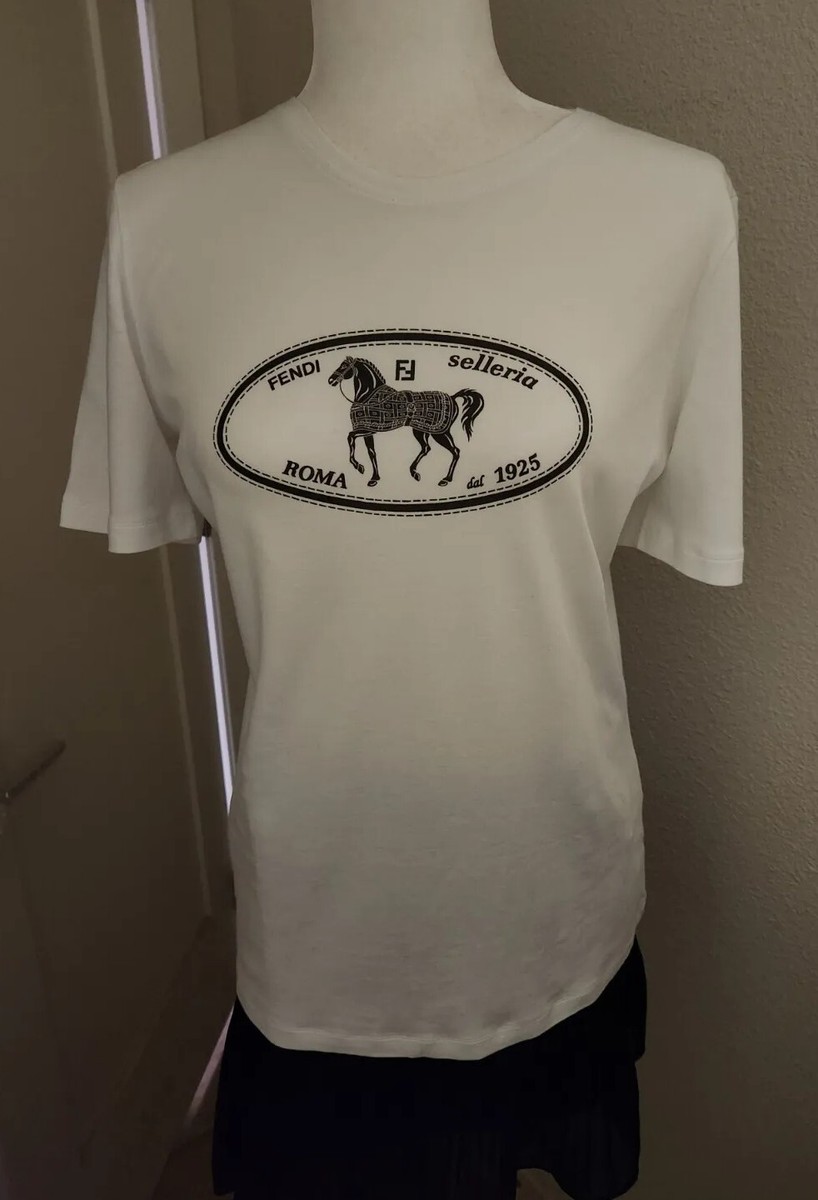 NWT Authentic FENDI White Sellelia Logo T-shirt SZ 48 / L Made in 
