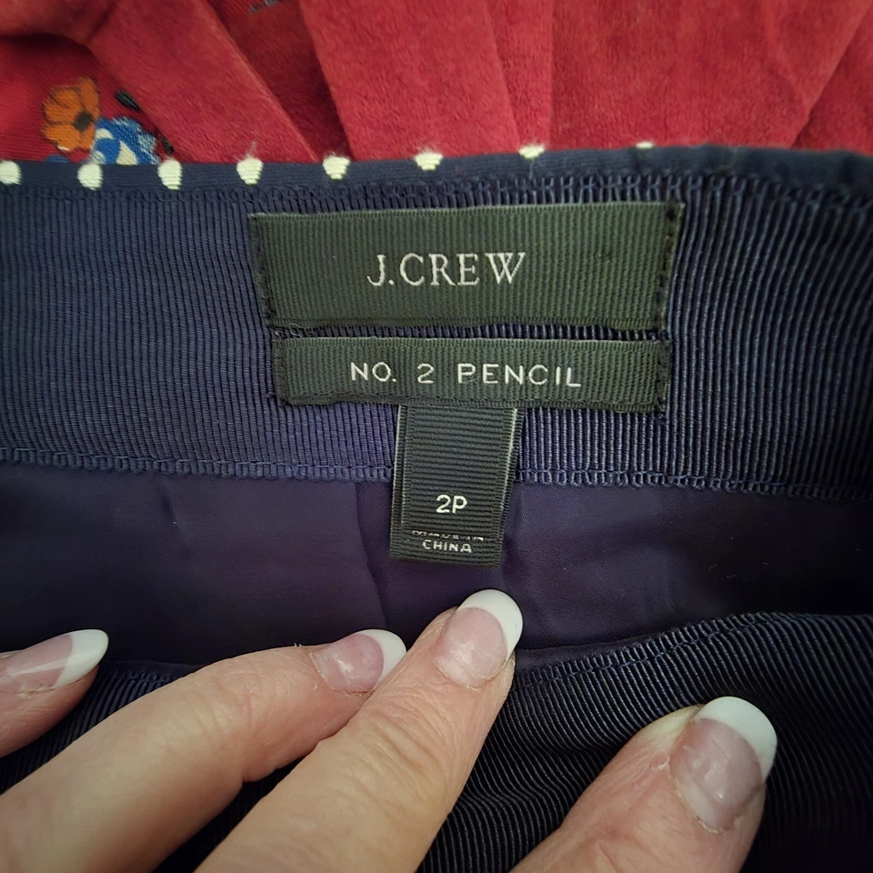 J Crew No. 2 Falda Lápiz Mujer Talla 2P Azul Marino Lunares Abertura Trasera Carrera Preppy Foto 4 de 4