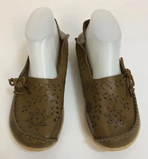 Women's Socofy Brown Leather Perforated Breathable Loafers Mocs Size 43 US 12 