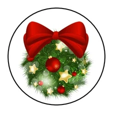 30 Christmas Envelope Seals Labels Stickers 1.5" Round Red bow