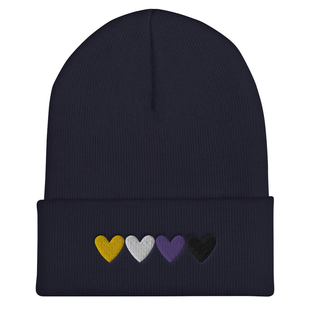 Nonbinary Hearts Embroidered Cuffed Beanie