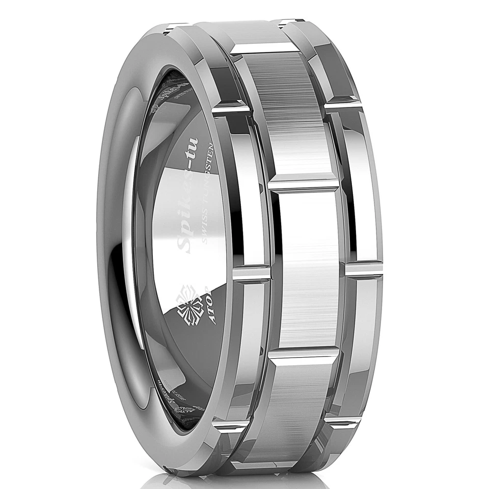 8mm Men's Tungsten Carbide Ring Silver Wedding Band Brick Pattern Size 6-13 ATOP - Image 4 of 4