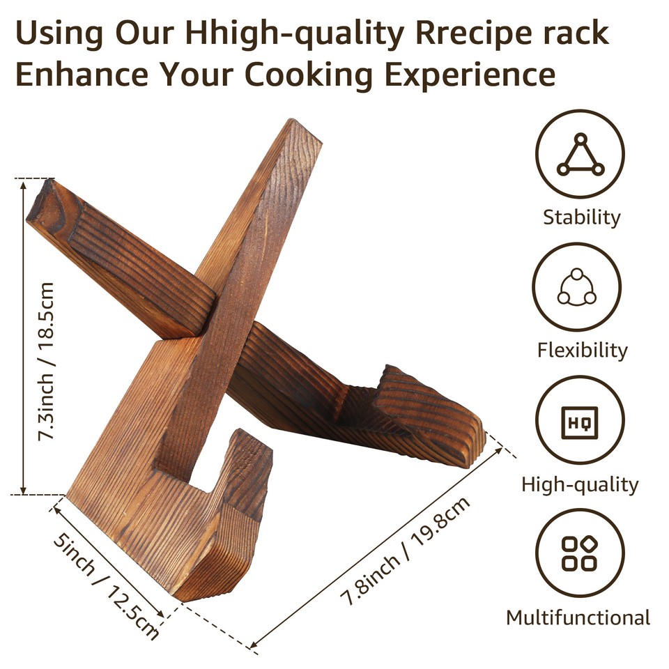 2Pcs Cookbook Stand Wooden Recipe Book Holder Rustic Book Holder Stand