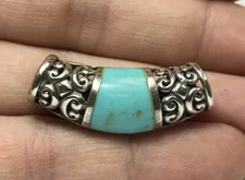 925 STERLING SILVER DOUBLE SIDED TURQUOISE SLIDE PENDANT OPEN ORNATE DESIGN