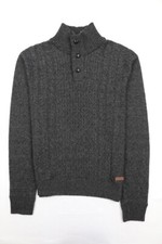 Buffalo David Bitton Men's Mock Neck 1/4 Button Cable Knit Sweater Dark Grey S