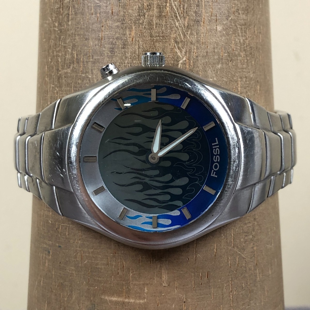 Fossil Big Tic Men JR-8222 Blue Flame Silver Tone Quartz