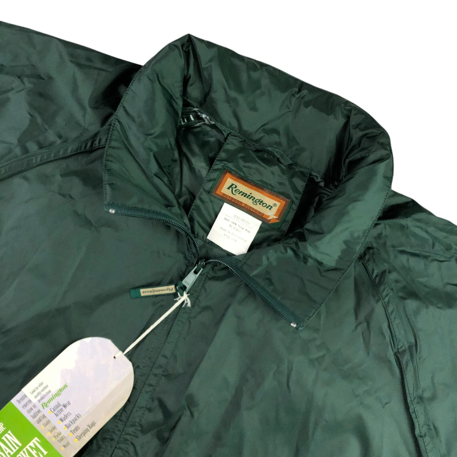 NEW Remington Men’s Packable Hood Full Zip Rain Jacket Green • 2XL