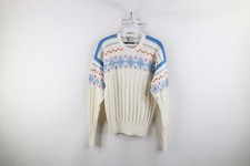 Vintage 70s 80s Womens Medium Wool Blend Fair Isle Snow Flake Cable Knit Sweater