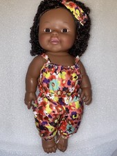 Baby Black Girl Doll Afro 12" African Print Jumpsuit Head Tie Play Dolls 30cm
