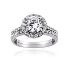 925 Sterling Silver 1 1/3ct CZ Bridal Engagement Ring Set