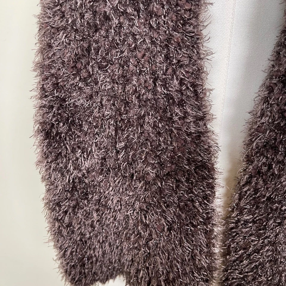 Bufanda tejida esponjosa peluda metálica marrón chocolate vintage Y2K Boho Chic Foto 4 de 4