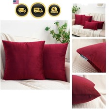 Burgundy Red Throw Pillow Covers Velvet 18x18 Inch Pack of 2