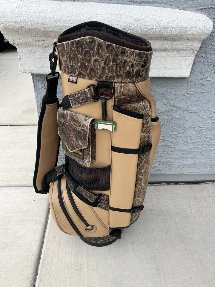 Bolsa de golf Belding Bushwhacker marrón cuero agrietado 14 vías guijarros playa logotipo Foto 2 de 4