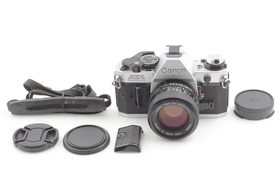 [N come nuovo] Canon AE-1 programma argento fotocamera pellicola 35 mm obiettivo NFD 50 mm f1,4 GIAPPONE - Immagine 2 di 4