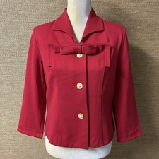 Cabi Blazer Jacket Womens 6 Red Love Carol Collection Bow Gold Button 3/4 Sleeve