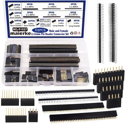 82PCS 2.54Mm Pitch Male and Female Pin Header Connector Assortment Kit, Stackabl