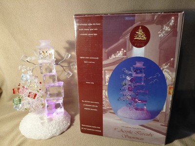 2005 Enchanted Forest 9'' Acrylic Ice-cube Snowman Figurine LED Light Color...