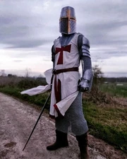 Medieval Templar Knight Full Body Armor Cosplay Suit - LARP Halloween Costume, A