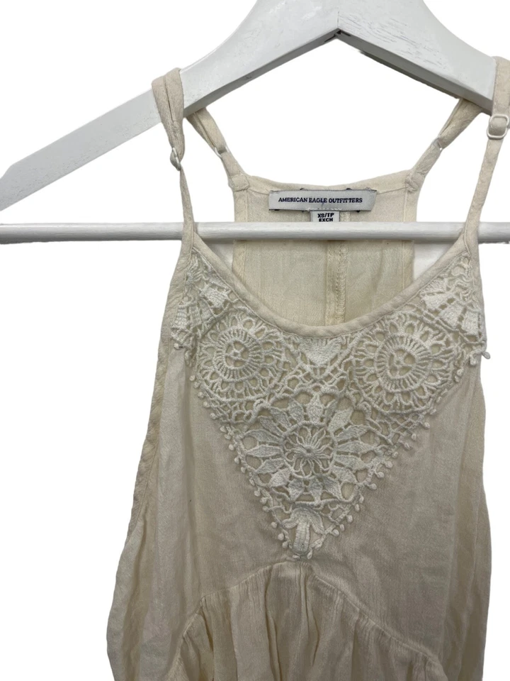 Camiseta sin mangas American Eagle XS para mujer Boho Crochet encaje crema beige festival de verano Foto 3 de 4