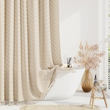 Extra Long Boho Shower Curtain 84 Inch Tall Beige Tufted Chevron - Water